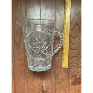 Vtg Anchor‎ Hocking glass pitcher w ice lip Early American Precut Star Of David